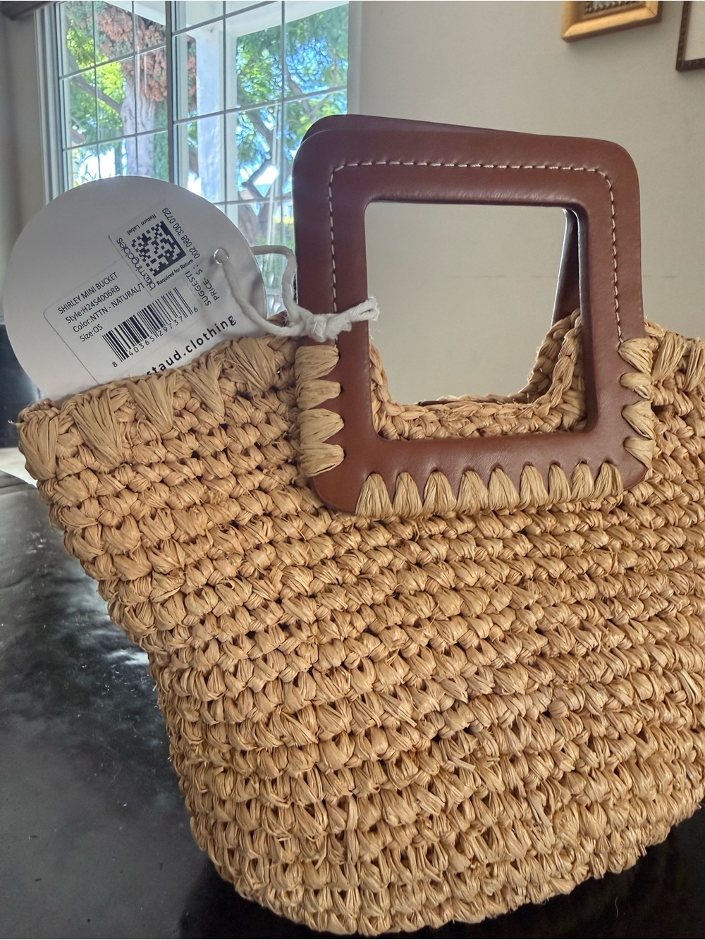 STAUD Shirley Mini Tote with Raffia and Leather Trim - Picture 4 of 7